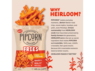 Pip's Heirloom Snacks Gluten Free Fiery Cheddar Fries, 1 oz., 24 Bags/Carton (FRYFC10C24)