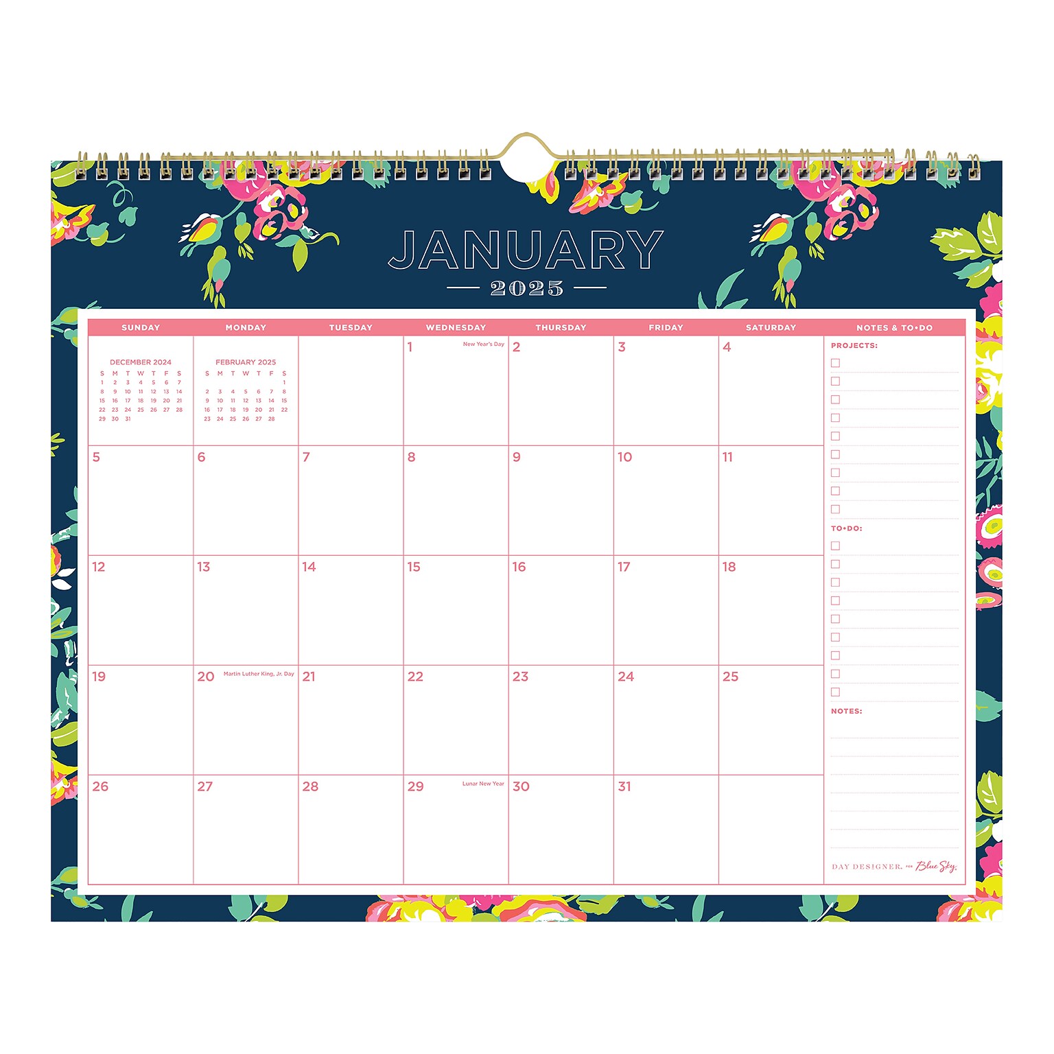 2025 Blue Sky Day Designer Peyton Navy 15 x 12 Monthly Wall Calendar (103627-25)