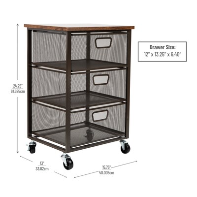 Mind Reader Network Collection 3 Removable Drawers Utility Cart, Black (3TMESHC-BLK)