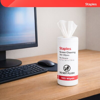 Staples Screen Cleaning Wipes, 100/Tub, 2 /Pack (ST61848)