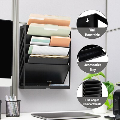 Mind Reader 5-Compartment Plastic Mountable Wall File, Black (WALLANCH-BLK)