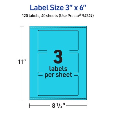 Avery Laser/Inkjet Multipurpose Rectangle Labels, 3" x 6", Bright Blue, 120/Pack (94249)