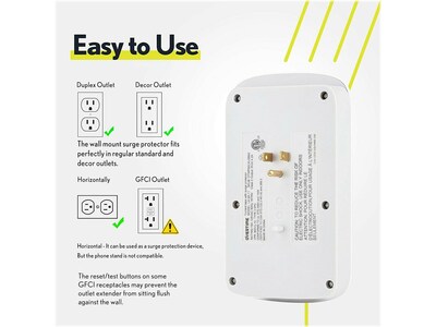 Overtime Wall Outlet Extender, 6 Outlets and 2 USB/2 USBC Ports, Surge Protector, White (OTWP6AC4USB42)