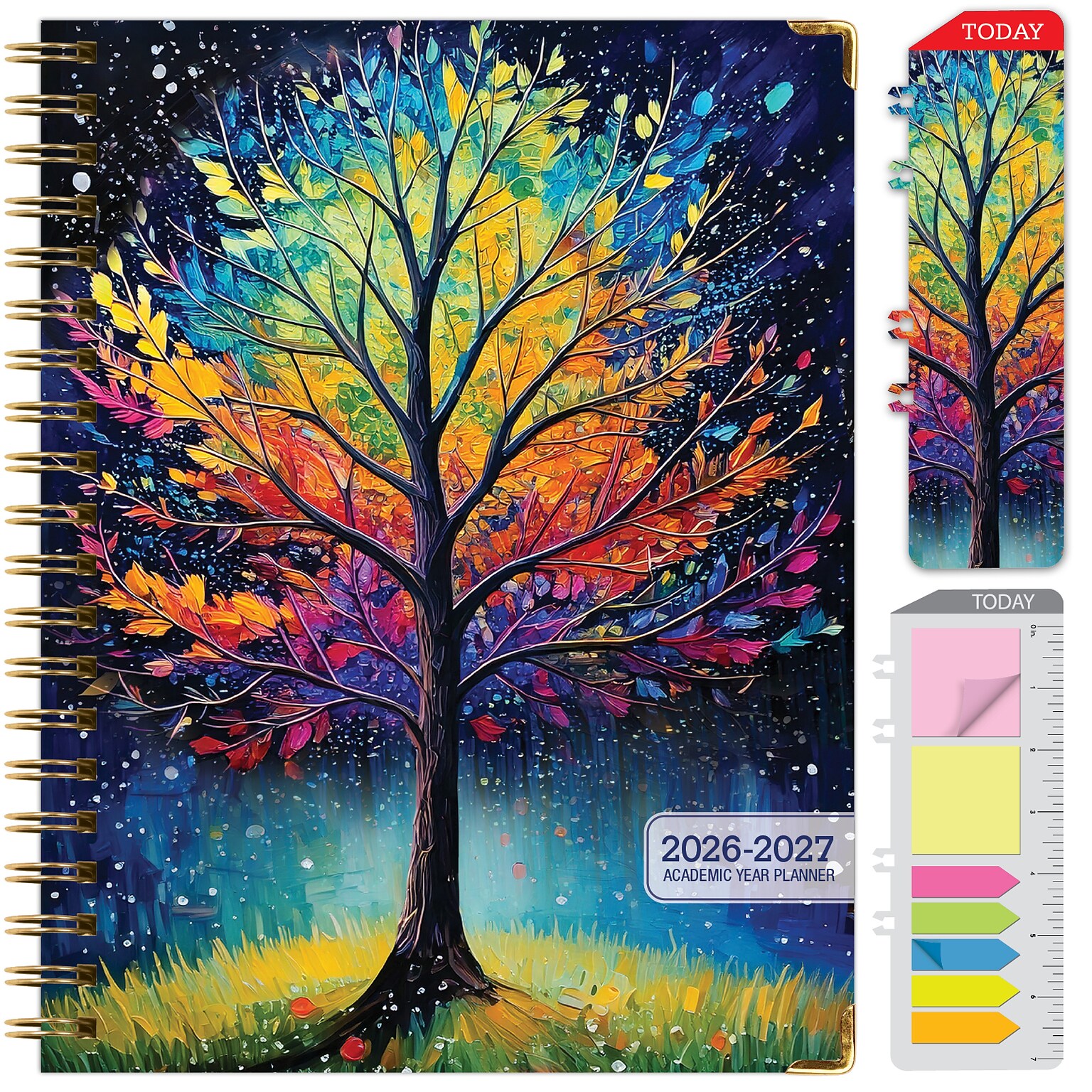 2026-2027 Excello Brands 8.5 x 11 Academic Weekly & Monthly Planner, Paperboard Cover, Black Tree Seasons (FSHN-AY26-8511-32)