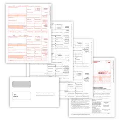 ComplyRight 2024 1099-INT Tax Form Envelopes, 4-Part, 2-Up, Copies A, B, C, 10/Pack (6106E10)