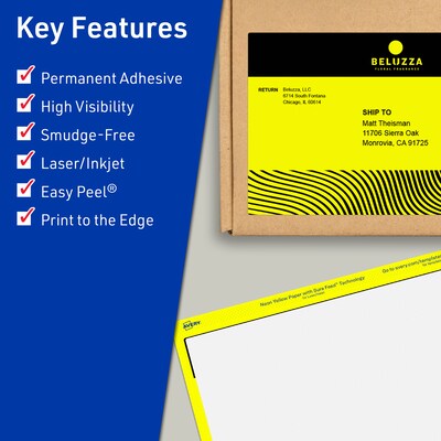 Avery Rectangle Multipurpose Labels, 4.75 x 7.75, Neon Yellow, 80/Pack (94255)