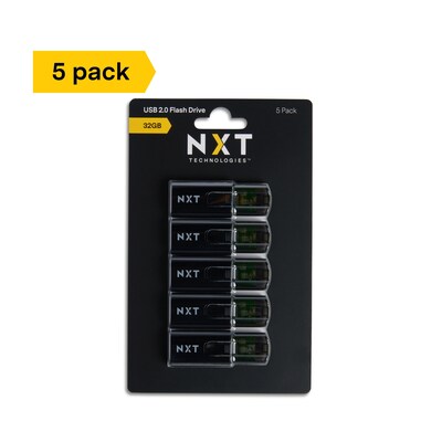 NXT Technologies™ 32GB USB 2.0 Type-A Flash Drive, Black, 5/Pack (NX61129)