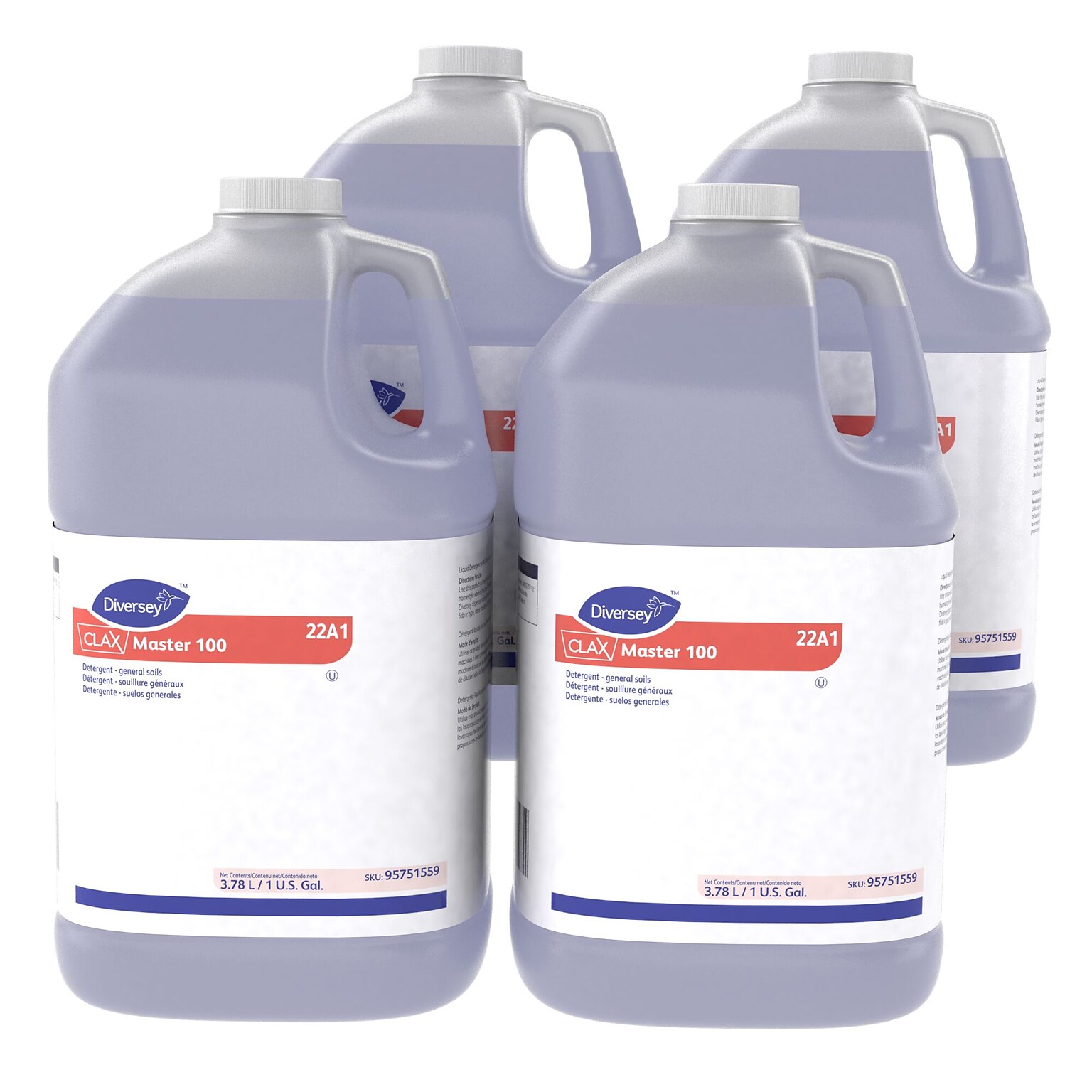 Diversey Clax Master 100 22A1, 1 Gal. Unscented Liquid Laundry Detergent, 4/Carton (95751559)