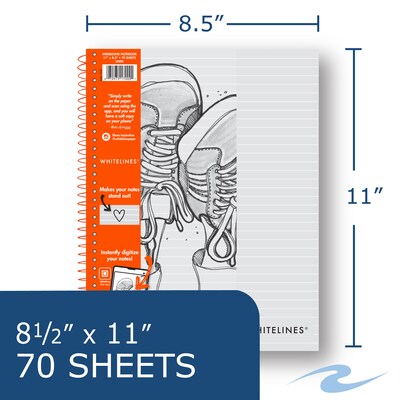 Whitelines 1-Subject Professional Notebooks, 8.5" x 11", College Ruled, 70 Sheets, White, 12/Case (17000)