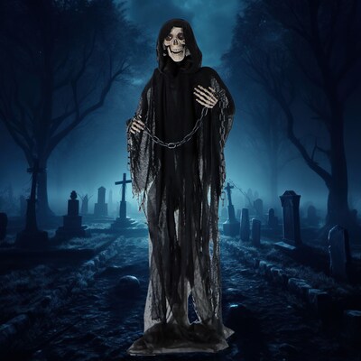 Haunted Hill Farm Life-Size Animatronic Grim Reaper with Chain (HHRPR-2FLSA)