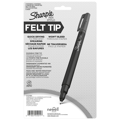 Sharpie Pens, Felt Tip Pens, Fine Point (0.4mm), Assorted Colors, 6 Count