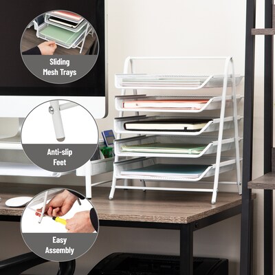 Mind Reader 5-Tier Stackable Paper Desk Tray Organizer, Metal, White (5TPAPER-WHT)