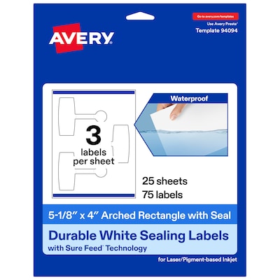 Avery Laser/Inkjet Multipurpose Labels, 5-1/8 x 4, White, 75 Labels/Pack (19479370697)