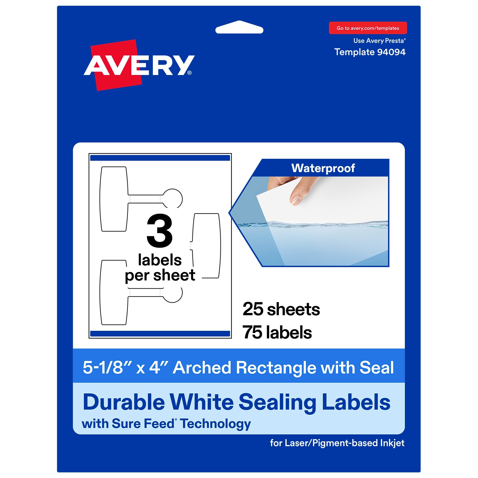 Avery Laser/Inkjet Multipurpose Labels, 5-1/8 x 4, White, 75 Labels/Pack (19479370697)