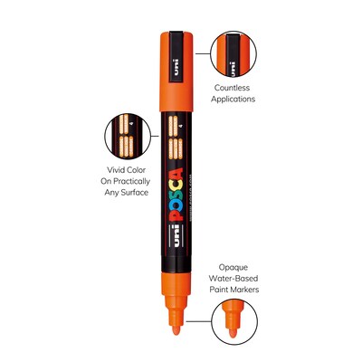 POSCA PC-5M Water Based Paint Marker, Medium Bullet Tip, Orange, 3/Pack (UBCPC5MORANGE-3)