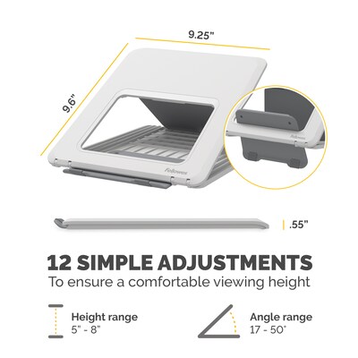 Fellowes Breyta Collection 9.25" x 10.55" Adjustable Plastic Laptop Stands, White (100098501)