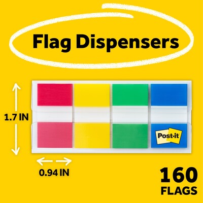 Post-it® Flags, .94" Wide, Assorted Colors, 160 Flags/Pack (680-RYGB2)