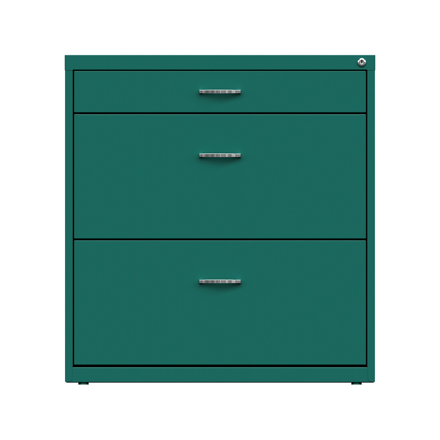 Space Solutions 3-Drawer Lateral File Cabinet, Letter/Legal Size, Lockable, 31.88H x 30W x 17.63D, Teal (25074)