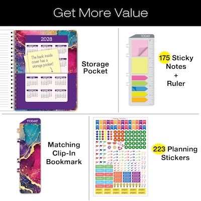 2027 Excello Brands 9" x 11" Weekly & Monthly Standard Planner, Paperboard Cover, Rainbow Gold Marble (FSHN-CY27-8511-36)