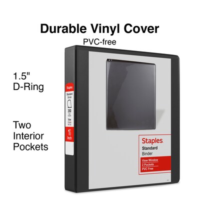 Staples® Standard 1.5" 3 Ring View Binder with D-Rings, Black, 12/Pack (26437CT)