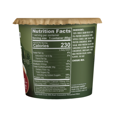 Kodiak Maple Brown Sugar Oatmeal Power Cup, 2.12 oz., 12/Carton (1344)
