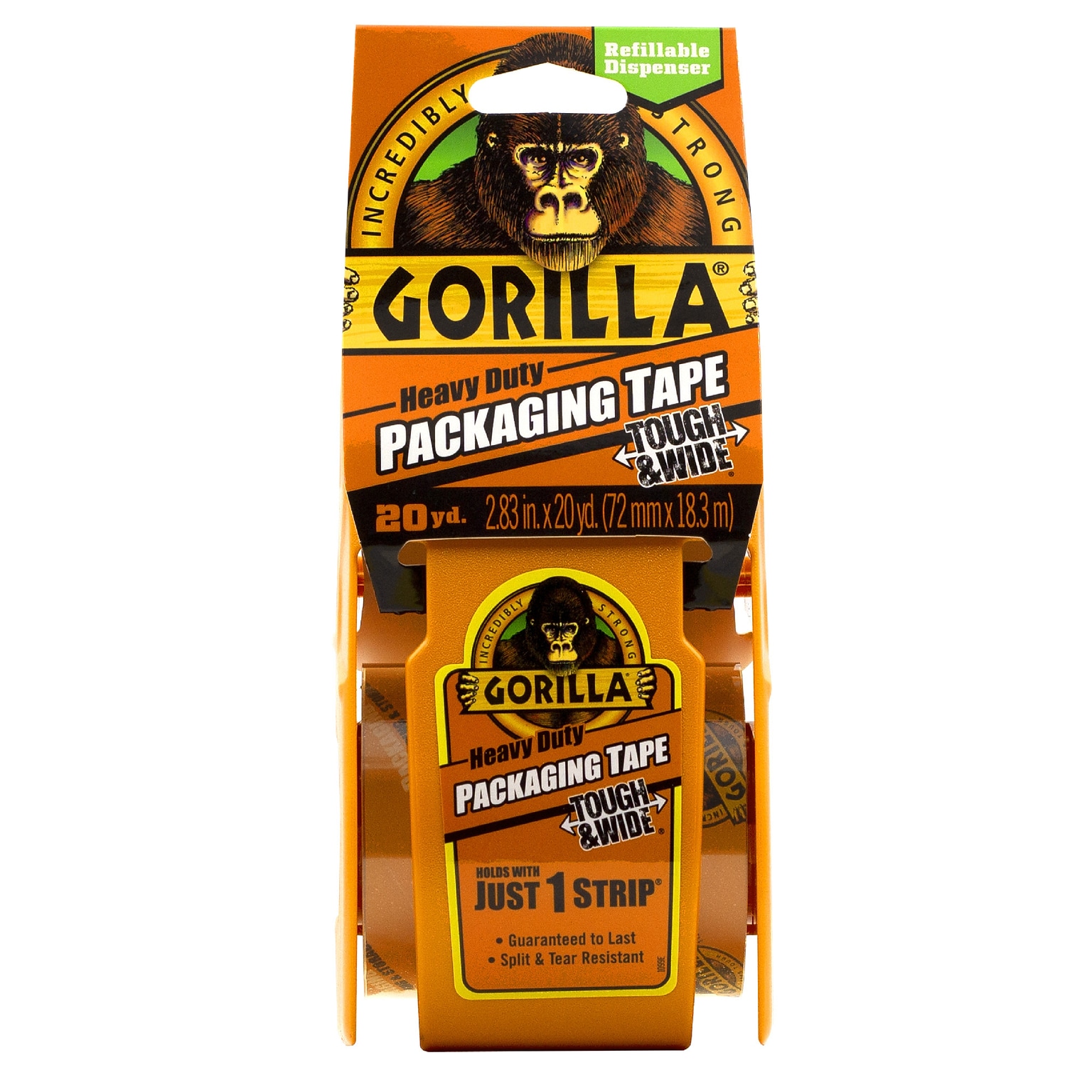 Gorilla Heavy Duty Tough & Wide Packaging Tape with Dispenser, 2.88 x 20 yds., Clear (6020001)