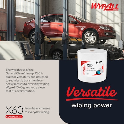 WypAll GeneralClean X60 Nylon Cleaning Wipers, 13.4" x 12.5", White, 1100 Sheets/Roll, 1100 Wipers/Box (34955)