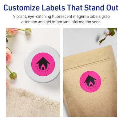 Avery Round Laser/Inkjet Multipurpose Labels, 1-2/3" Dia, Neon Magenta (200/Pack)