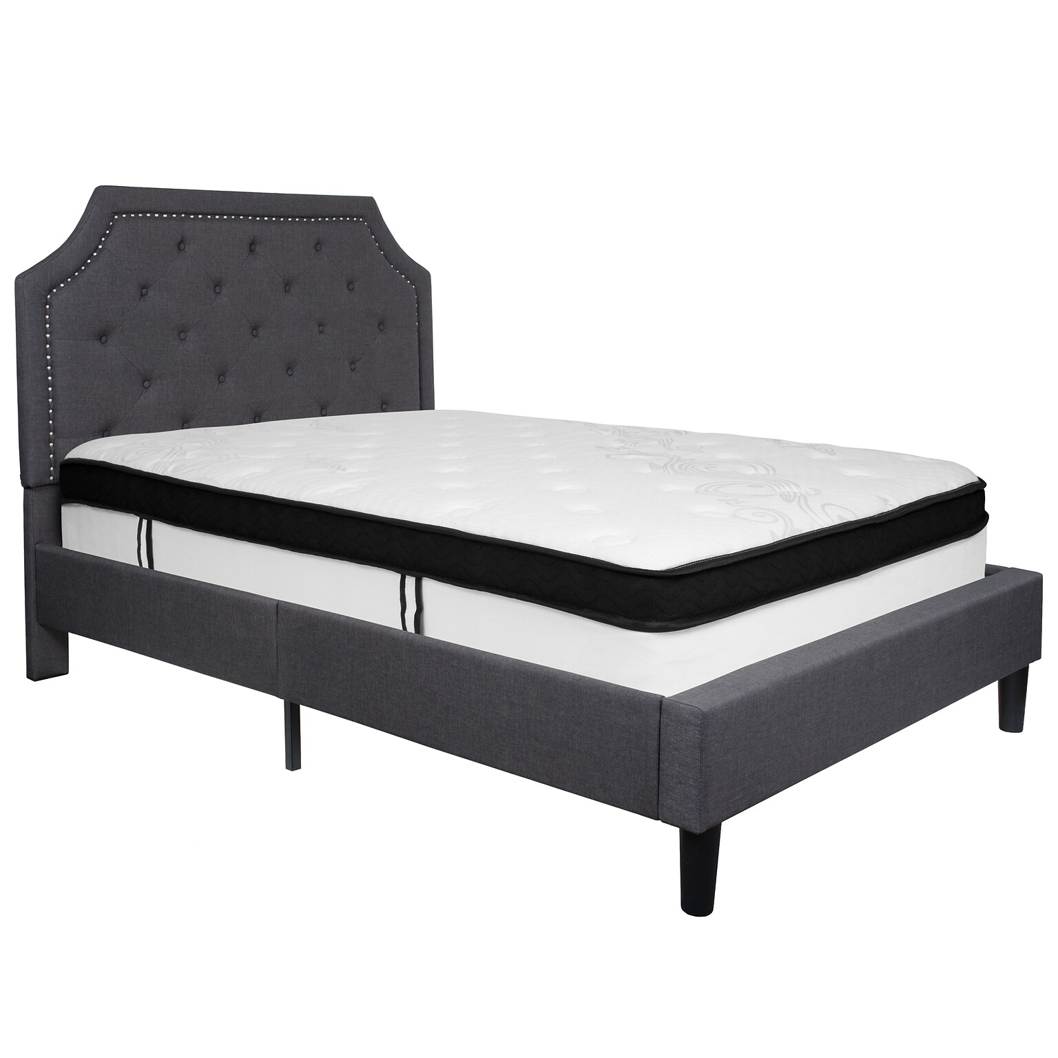 Flash Furniture Brighton Tufted Upholstered Platform Bed in Dark Gray Fabric with Memory Foam Mattress, Full (SLBMF14)