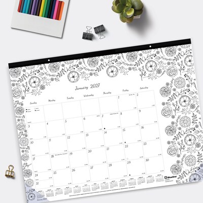 2027 Blueline DoodlePlan 22" x 17" Monthly Desk Pad Coloring Calendar, Black/White (C2917311-27)