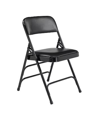 NPS 1300 Series Premium Vinyl Upholstered Triple Brace Double Hinge Folding Chair, Black, 100 Pack (