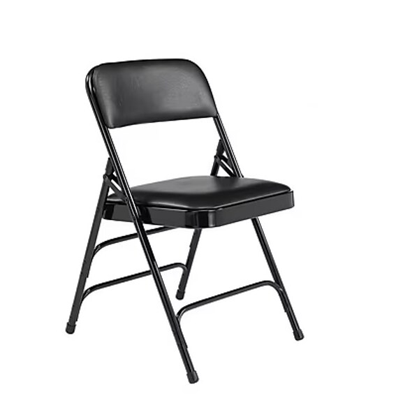 NPS 1300 Series Premium Vinyl Upholstered Triple Brace Double Hinge Folding Chair, Black, 100 Pack (1310/100)