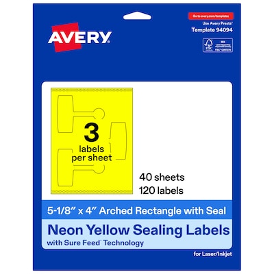 Avery Laser/Inkjet Multipurpose Labels, 5-1/8 x 4, Neon Yellow, 120 Labels/Box (19479370730)