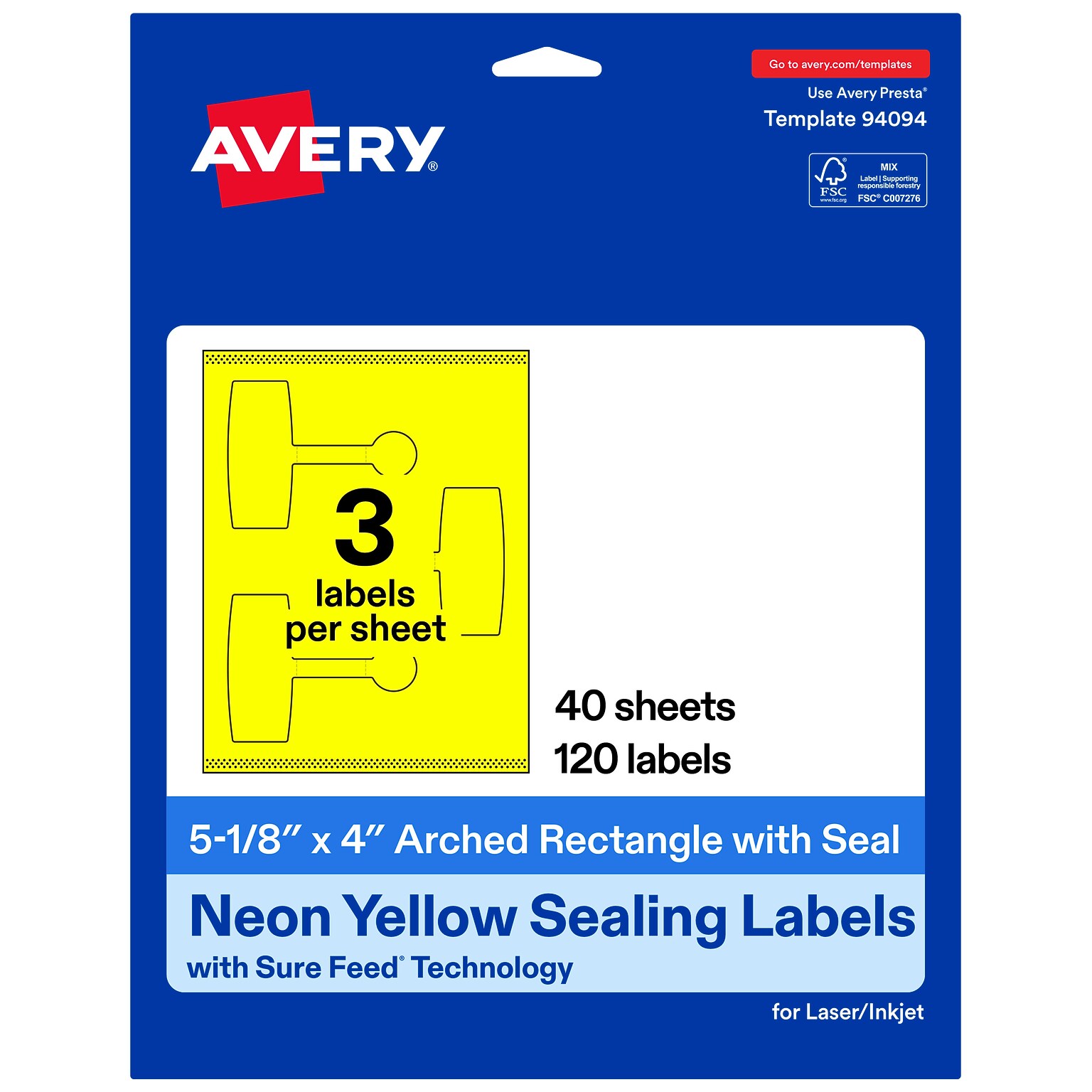 Avery Laser/Inkjet Multipurpose Labels, 5-1/8 x 4, Neon Yellow, 120 Labels/Box (19479370730)