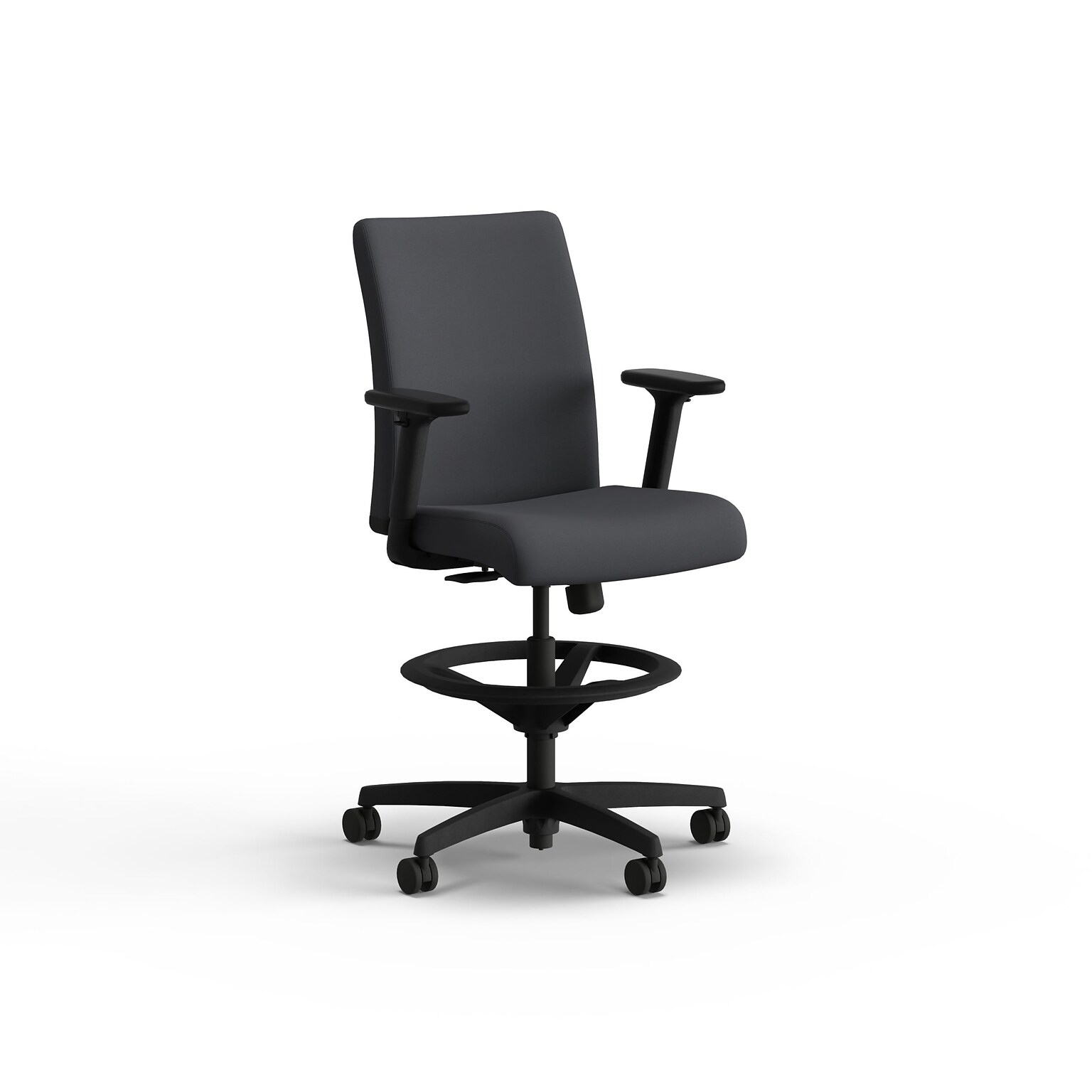 HON Ignition Vinyl Task Stool with Backrest and Footrest, Basalt (HITS5.A.H.U.SX23.T.SB)