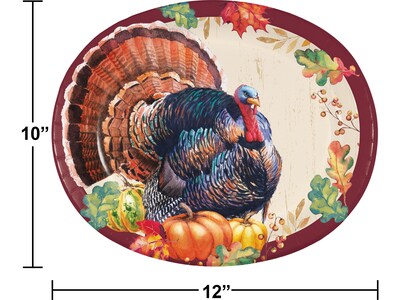 Creative Converting Thanksgiving Turkey Oval Plate, Multicolor, 24/Pack (DTC366873OVAL)
