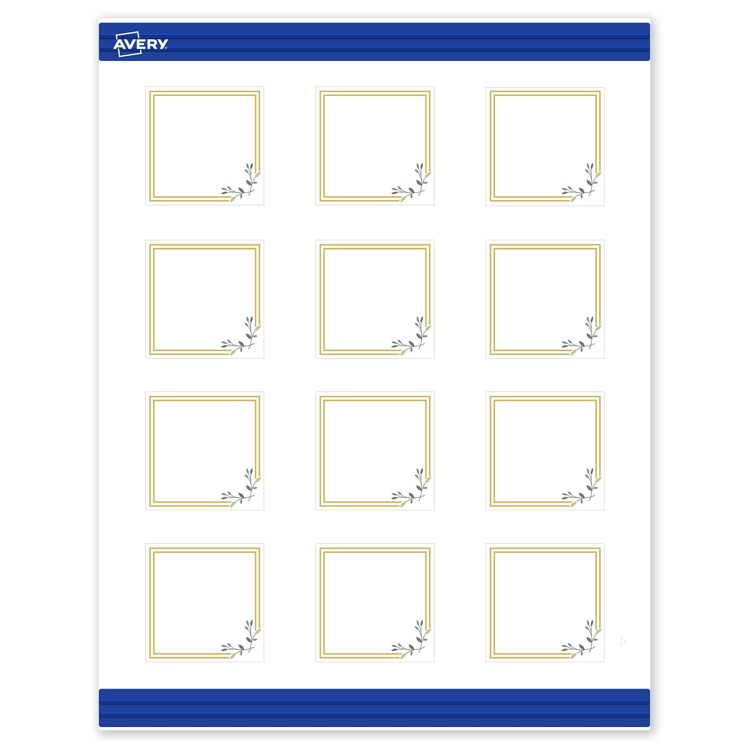 Avery Gold Double Border with Florals Matte Blank Card, White, 120/Pack (S00-DMX)