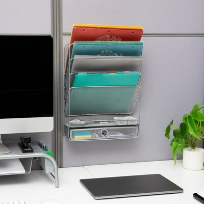 Mind Reader 7-Compartment Metal Desk Shelf, Silver (MAGROUND-SIL)