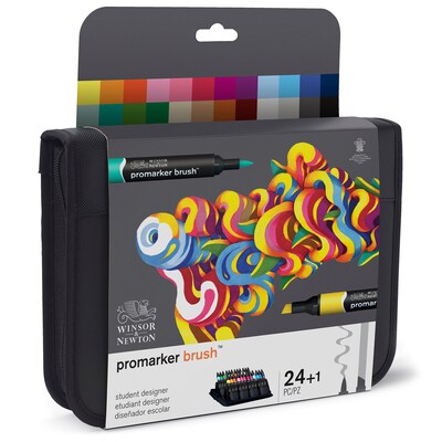Winsor & Newton Promarker Brush Student Designer Alcohol Based Marker, Assorted Colors, 24/Pack (WNX0290079)
