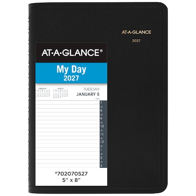 2027 AT-A-GLANCE My Day 5 x 8 Daily Appointment Book, Faux Leather Cover Black (70-207-05-27)