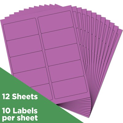 JAM Paper Laser/Inkjet Shipping Address Labels, 2" x 4", Violet Purple, 10 Labels/Sheet, 12 Sheets/Pack (302725790)