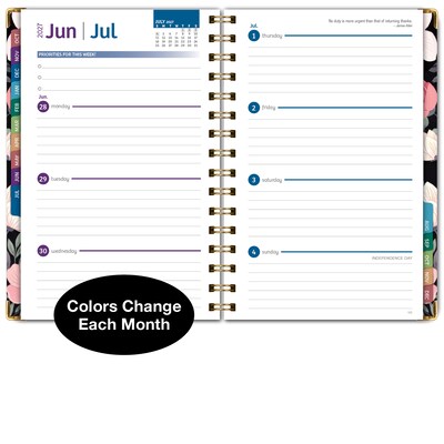 2027 Excello Brands 6" x 8" Weekly & Monthly Standard Planner, Paperboard Cover, Black Floral Pink (FSHN-CY27-58-06)