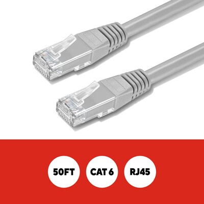 Staples TECH 50 Cat-6 Ethernet Cable, Male to Male, Gray (ST62447)