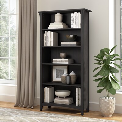 Bush Furniture Salinas 63"H 5-Shelf Bookcase with Adjustable Shelves, Vintage Black Laminated Wood (SAB132VB-03)