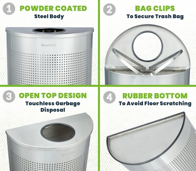 Alpine Industries Stainless Steel Trash Can, 12 Gallon, Silver (ALP438-12HR-SS)