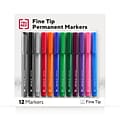 TRU RED™ Pen Permanent Markers, Fine Tip, Assorted, 12/Pack (TR54530)