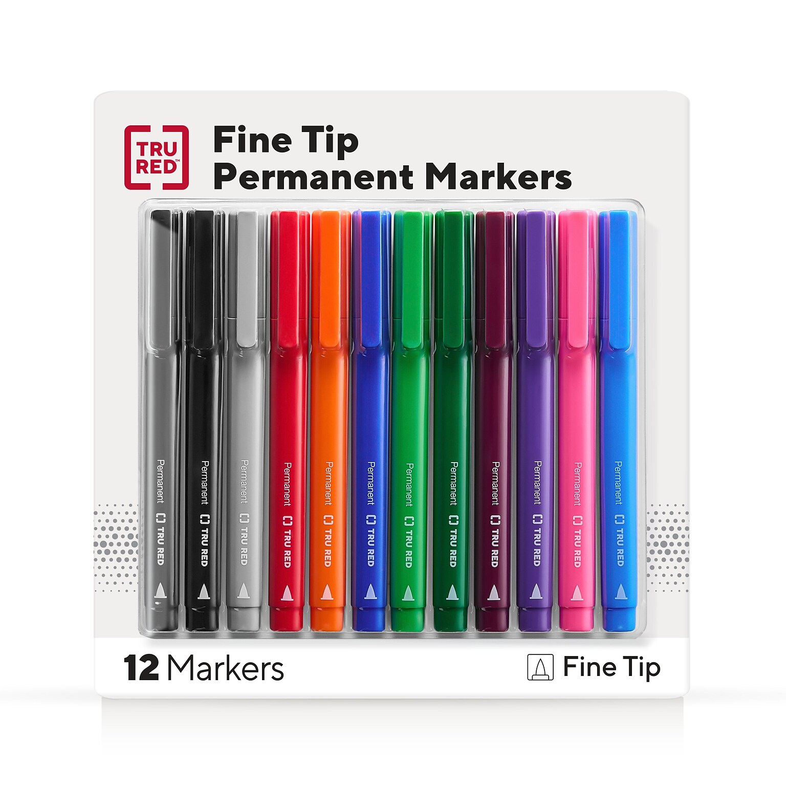 TRU RED™ Permanent Marker, Fine Tip, Assorted, 12/Pack (TR54530)