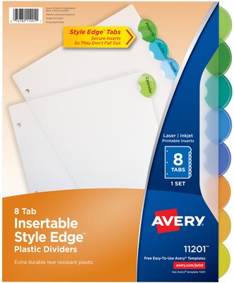 Avery Style Edge Insertable Plastic Dividers, 8 Tabs, Multicolored (11201)