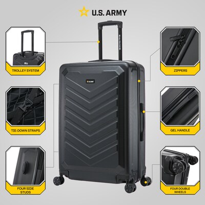 US Army FOX 28" Hardside Suitcase, 4-Wheeled Spinner, TSA Checkpoint Friendly, Black (USLFOX00L-BLK)