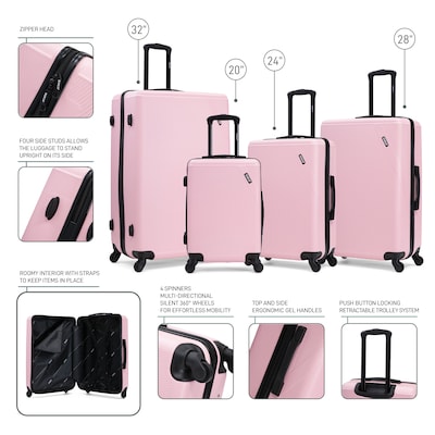 DUKAP Discovery 4-Piece Hardside Spinner Luggage Set, TSA Checkpoint Friendly, Pink (DKDISSMLXL-PNK)